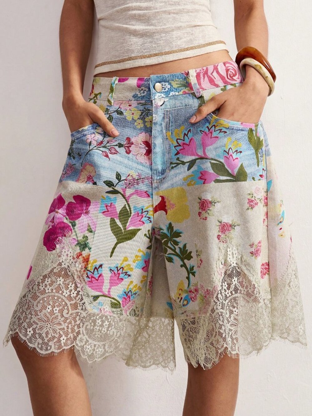 Multicolor Boho Women's Casual Printed Loose Wide Leg Shorts